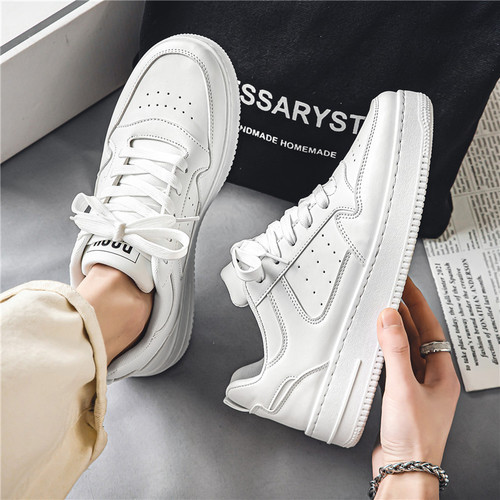 Men's Spring New Breathable White Shoes for Men, Student Fashion, Versatile, Thick Sole, Sports Casual Low-Top Board Shoes