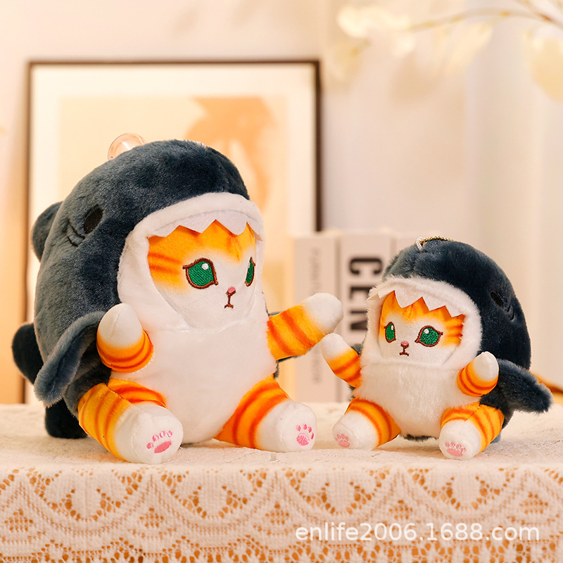 Dibujos animados tiburón gato transformación muñeca tiburón gato muñeca niños dormir almohada muñeca peluche juguete regalo creativo