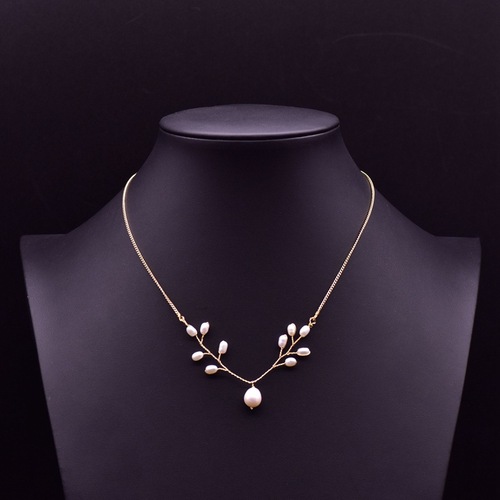Natural freshwater pearl braided set necklace female personality leaf sweater chain clavicle chain handmade jewelry wholesale