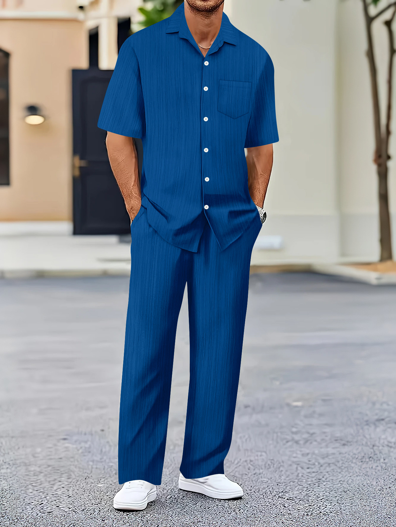 Herren Freizeit Hemd Und Hose Set Mit Wellenmuster Für Pendler_voghion.com