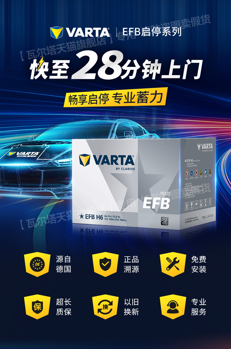 Suitable for Valta Car Battery Efb 70Ah Start-Stop Battery Tiguan Passat Magotan Car