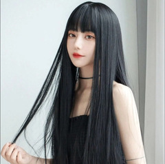 かつらの女性の黒い長い髪の柔らかい妹のリアルな自然の全頭カバーの85cmネットの赤い空気の前髪の気質は顔の長い髪を修理します。