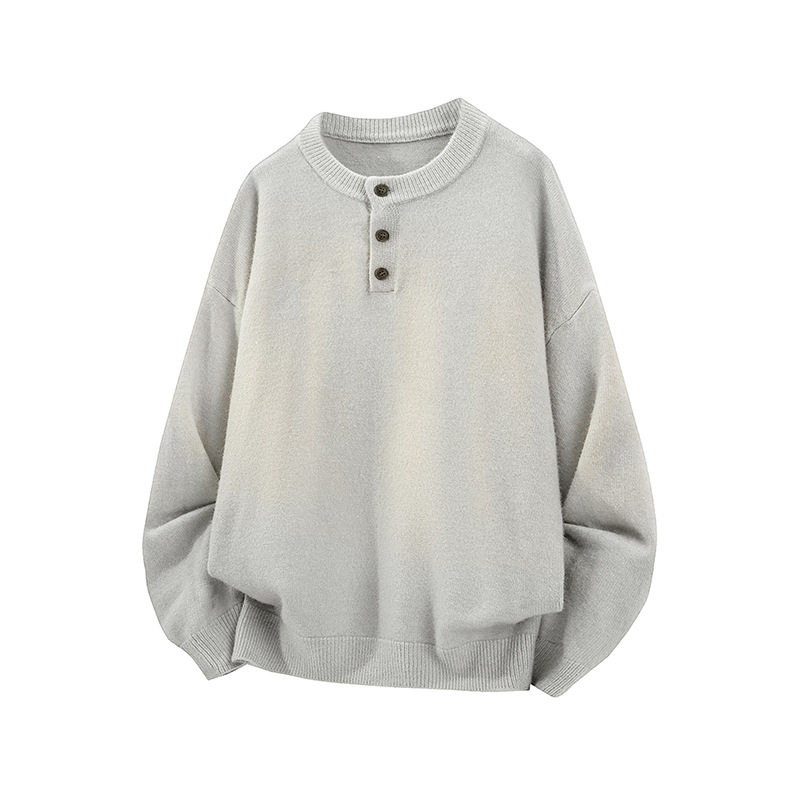Cleanfit Henley Knit Sweater – Heavyweight Relaxed Pullover With Ribbed Hem_voghion.com
