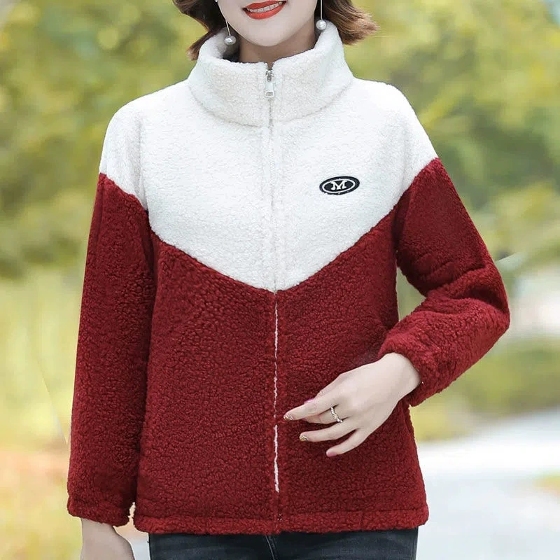 Маминское осенне-зимнее утолщенное пальто из искусственного кашемира на флисовой подкладке для женщин среднего и пожилого возраста, зернистый флисовый топ в западном стиле, теплое пальто на хлопковой подкладке