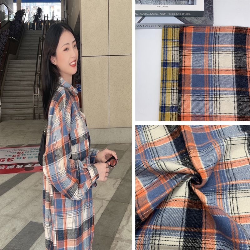 色织斜纹磨毛法拉绒格子衬衫外套面料 秋冬呢子大衣裤料格子面料