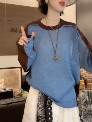 winter knitted sweater with a round collar