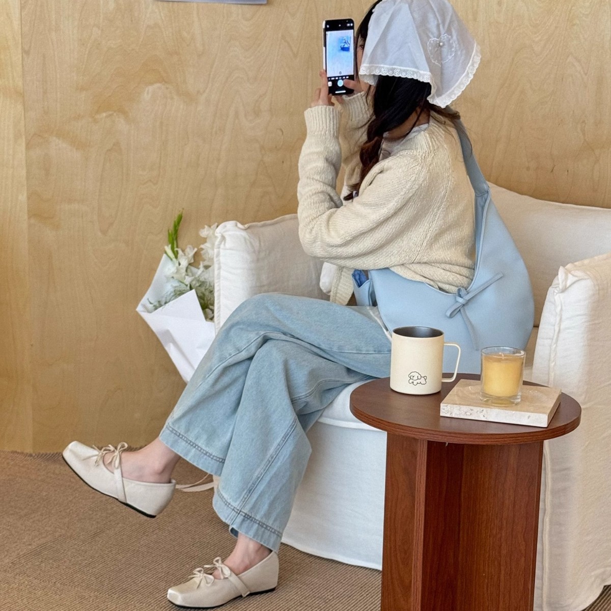 61oniiii "polvo de cerezo crema" la sensación de la niña arco dentro de la altura de los zapatos de una sola mujer superficial zapatos marizhen