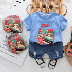 男童夏裝短袖套裝新款兒童夏季時尚帥氣網紅炸街漢堡薯條短袖套裝