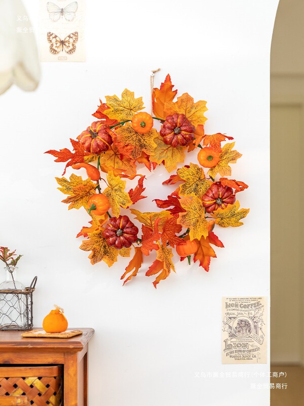 Background Wall Decoration Props, Door Hangings, Wreaths, Autumn Maple Leaves, Pumpkins, Tv, Restaurant, Kindergarten