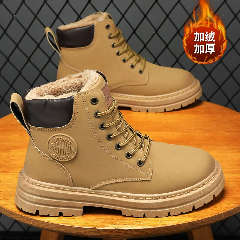 Зимние Ботинки Martin на флисовой подкладке, мужская обувь, новые высокие рабочие туфли, мужские Модные подходящие ко всему толстые теплые хлопковые туфли на толстой подошве