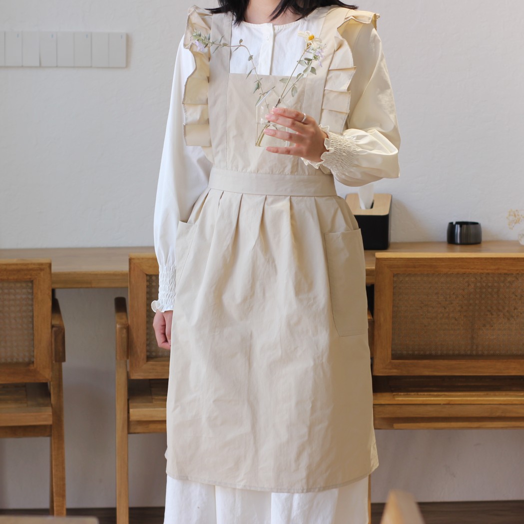 Delantal de Cocina Impermeable con Estampado Floral de Nailon Repelente al Agua, con Mangas con Volantes y Diseño Cruzado