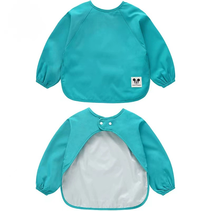 Детская обложка Детские длинные рукава водонепроницаемые переодевания Детские нагрудники Чистый цвет анти-грязной одежды Одежда для рисования фартук