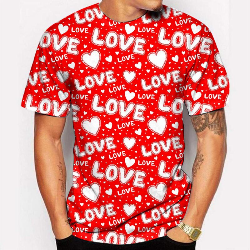 Cross-Border Independent Station Amazon European and American Valentine's Day Men's Short-Sleeved T-Shirt 3D Printed Heart T-Shirt