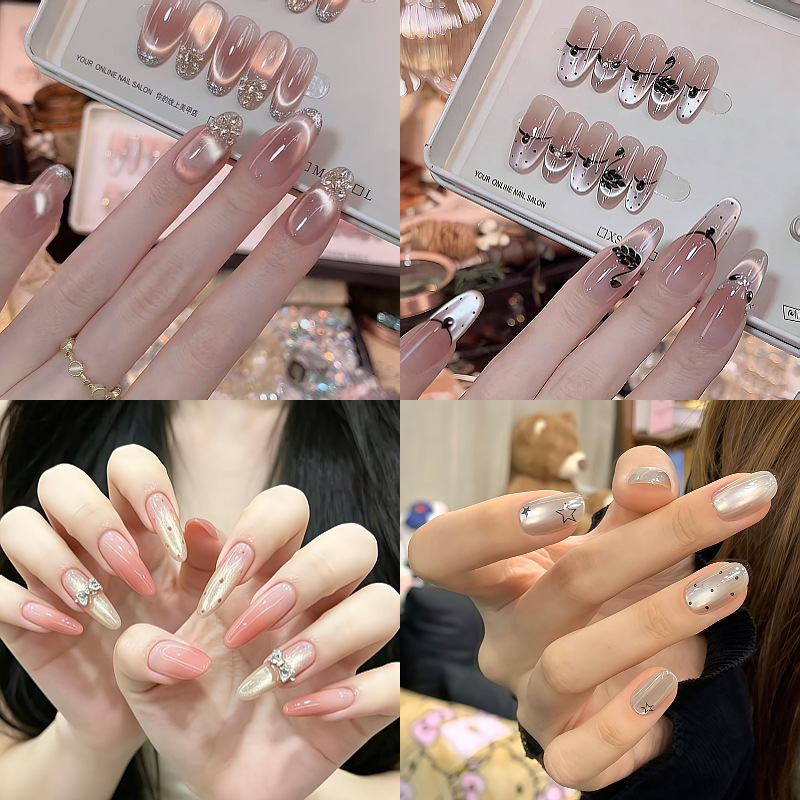 [No Regrets] Handmade Nail Art with Pure Desire Cat Eye Effect, High-End Pure Handmade Nail Tips, Pack of 10