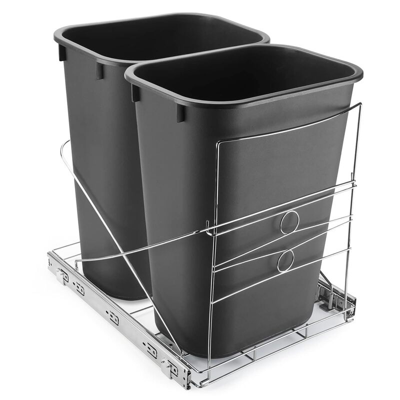 Pull-out kitchen cabinet double trash bin rack, adjustable cabinet trash bin slide rail rack, kitchen sink rolling slide rack Pull-out kitchen cabinet double trash bin rack, adjustable cabinet trash bin slide rail rack, kitchen sink rolling slide rack
