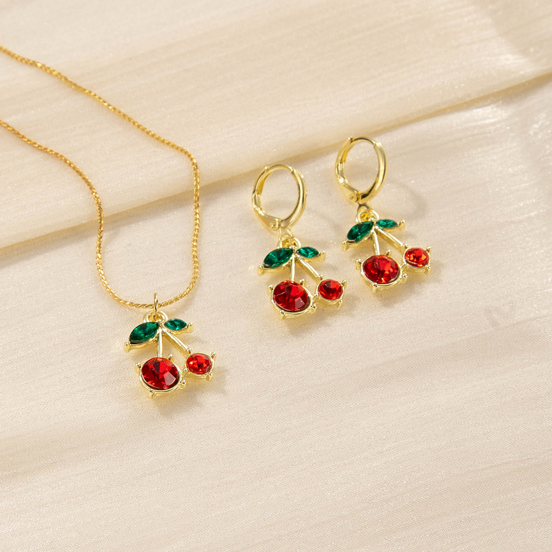 Juego de joyería de frutas para mujer verano – cereza dulce, collar, aretes, Europa/América