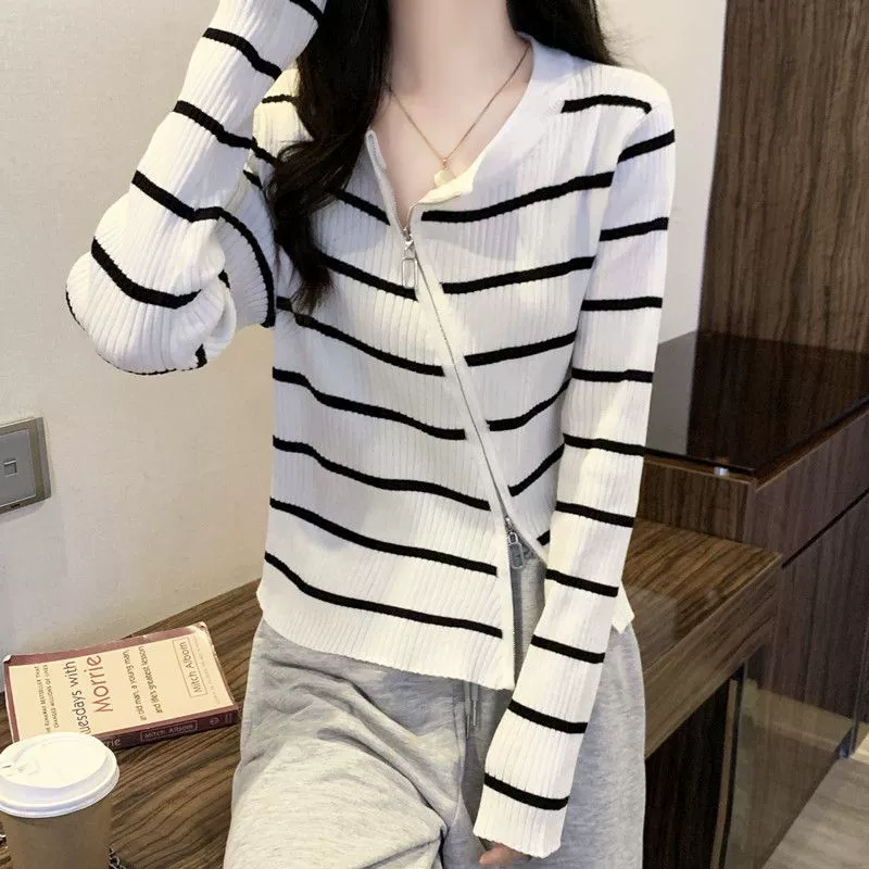 Женский свитер больших размеров, весна-осень 2025, новая корейская версия, утягивающий, скрывающий живот, на молнии, трикотажный, модный