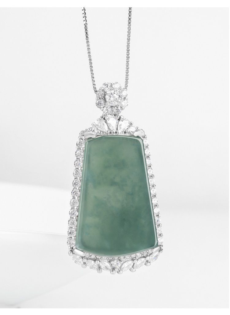 Mặt dây chuyền ngọc bích tự nhiên A hàng xanh nước biển không làm gì, khung bạc sterling đính đá chi tiết 6