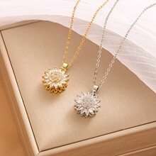 亚马逊热卖款向日葵项链女简约自然百搭潮流镶嵌吊坠锁骨链配饰