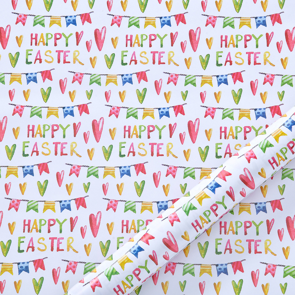 Papel de regalo de Pascua transfronterizo con estampado de conejo y pollito de dibujos animados, papel de regalo floral DIY