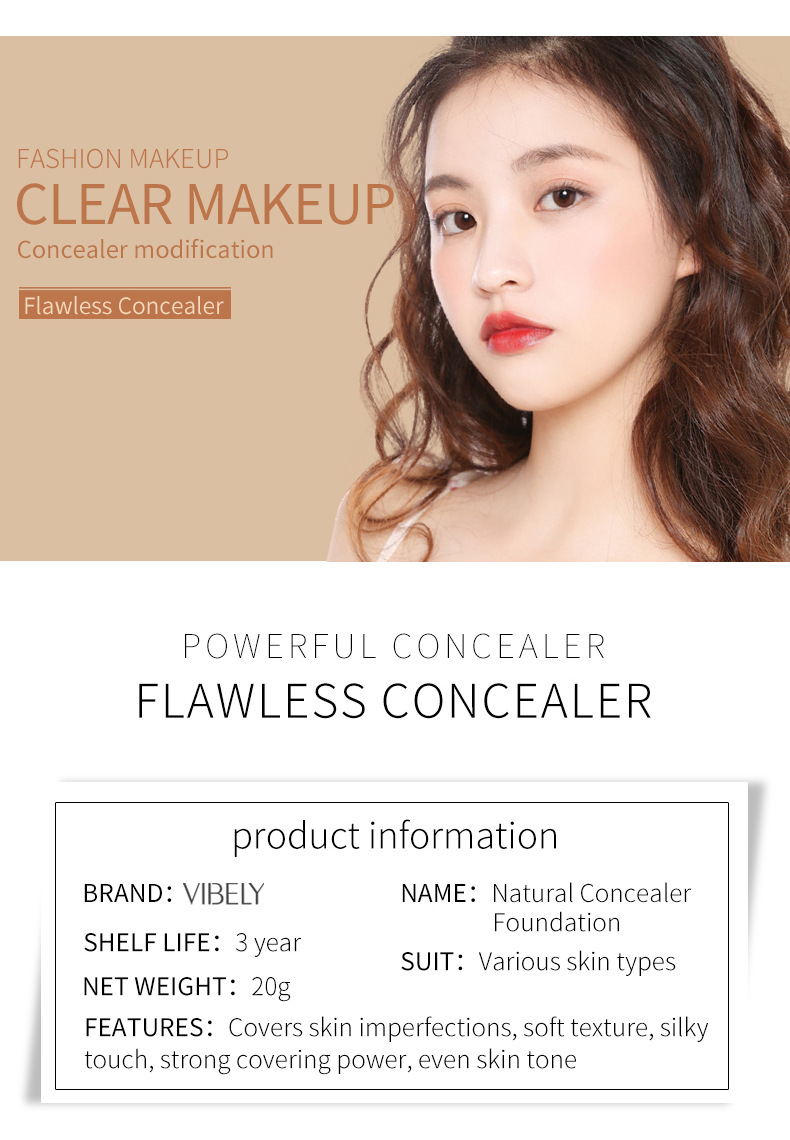 VIBELY Waterproof and non-smudging Concealer covers facial spots, acne marks, dark circles, tattoos, skin tone and foundation undefined
