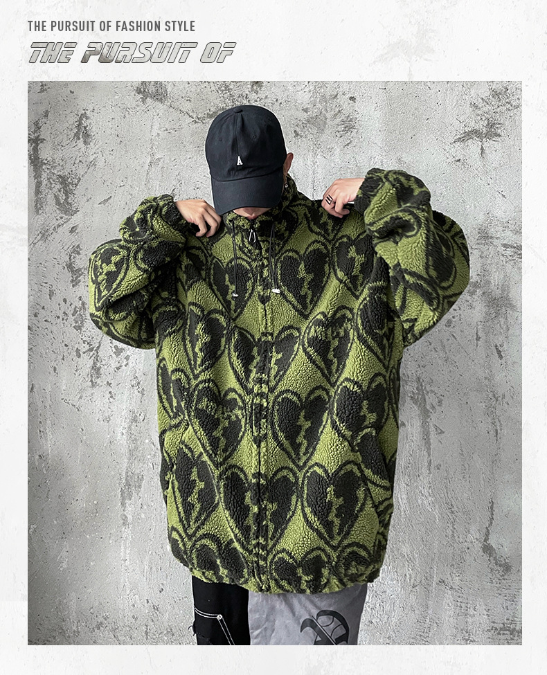 Stylish Men's Lamb Wool Jacket With Heartbroken Print Coat_voghion.com