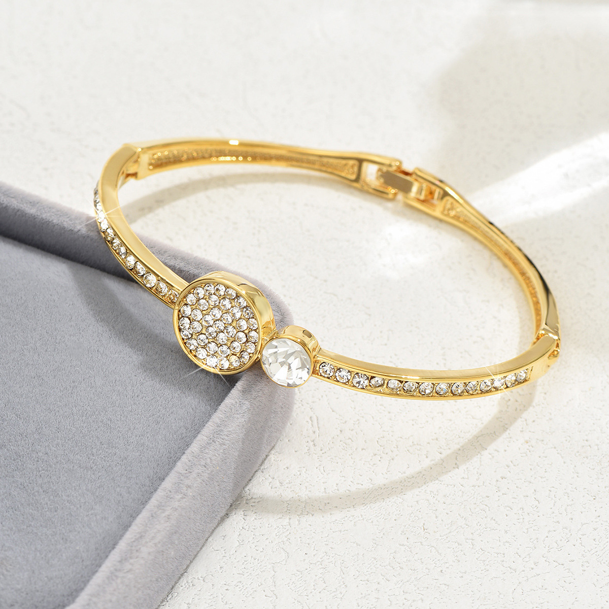 Fábrica directa de diseño de nicho geométrico coreano abierto envasado independiente brazalete de diamantes de oro rosa para mujeres image 7