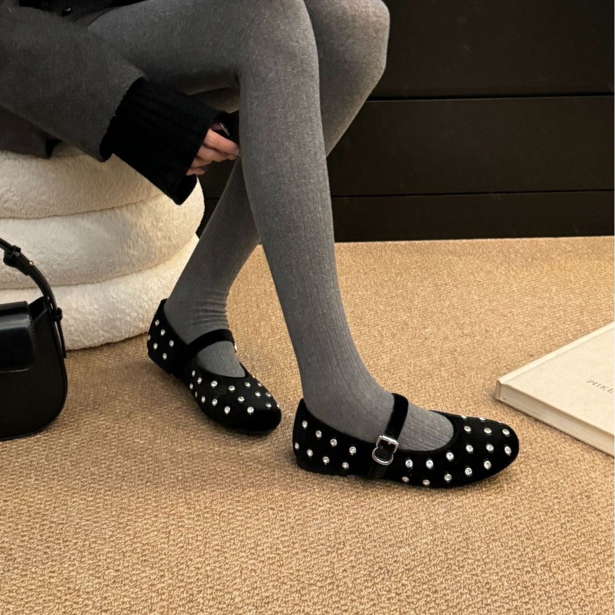 Genuine Leather Rhinestone Single Shoes For 2024 Autumn Matching Dress Pregnant Women Soft Sole Loafers Mary Jane Spring_vogvips.com
