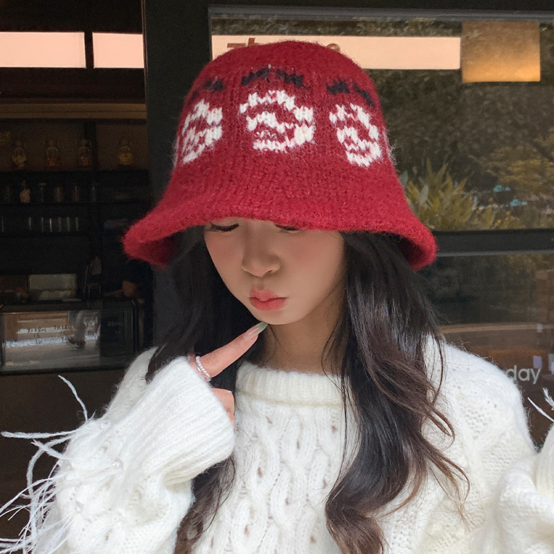 日系百搭玫瑰提花针织毛线帽秋冬季休闲防风保暖帽显脸小帽子女款|undefined