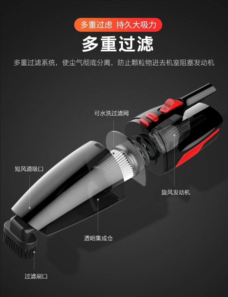 Car-Mounted Wireless Charging Vacuum Cleaner for Home Use, Large Suction Power, Small Handheld Car Vacuum Cleaner with High Power
