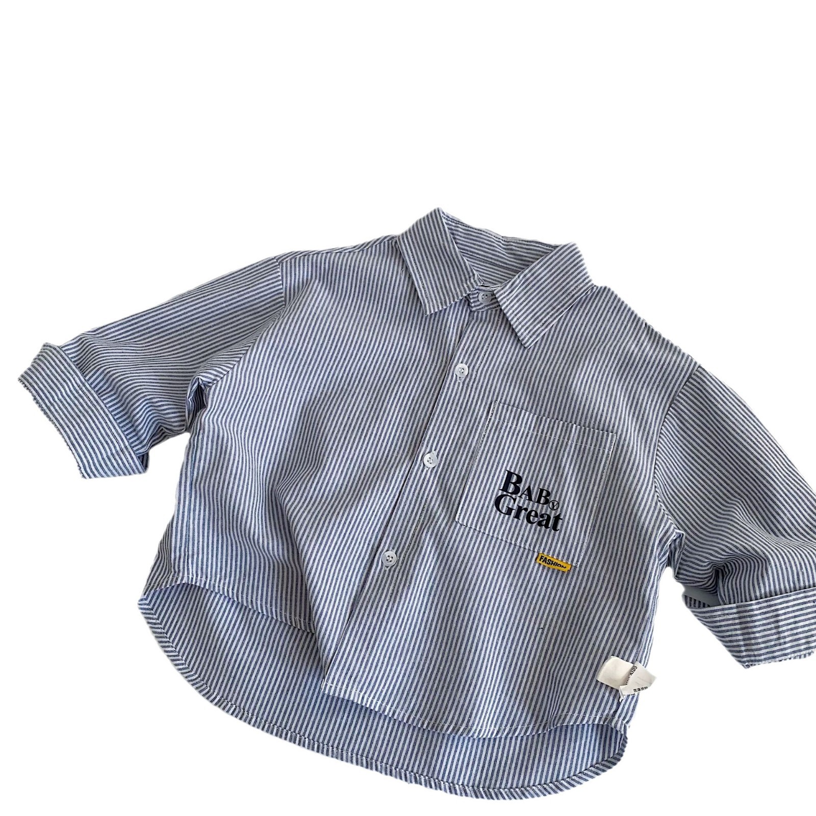 Camisas infantiles Mai Bao 2025 primavera niños y niñas letras rayas impresión coreana nueva ropa infantil camisa de estilo retro