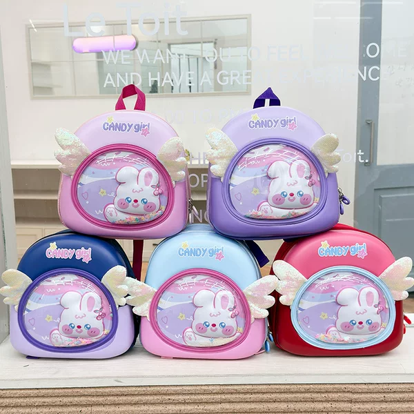 New Kidsren's Backpack 3-6 Years Old Kindergarten Girl Cute Cartoon Rabbit Wings School Bag Fashion Trendy Backpack