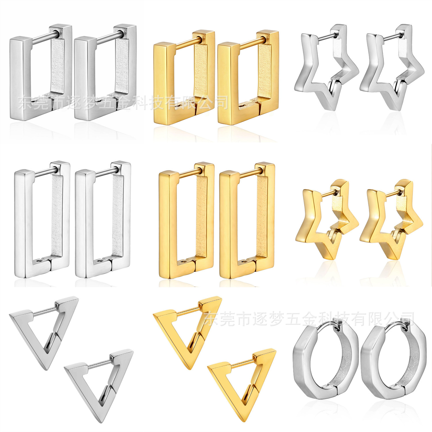 Rectangular earrings stainless steel hip-hop style