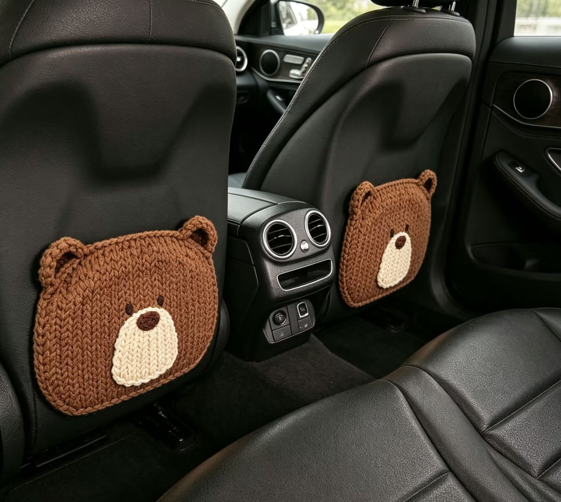 Car Rear Seat Anti-Kick Pad with 3D Texture Effect, Knitted Bear Design, Children's Anti-Dirt Protective Pad, Seat Back Protection Pad