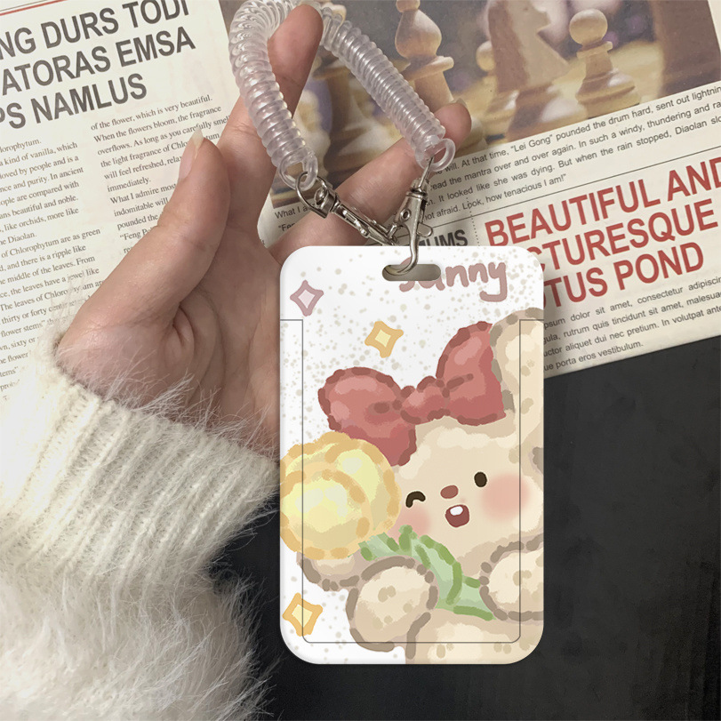 유화 동물 KT 스타일 카드 홀더 + 투명 스프링 로프