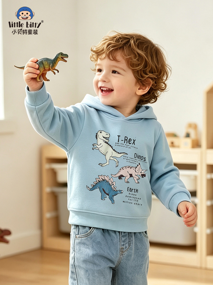 Casual autumn and winter 2026 boys' sweatshirt, trendy dinosaur print sweatshirt, children's clothing, cross-border supply, in-stock top