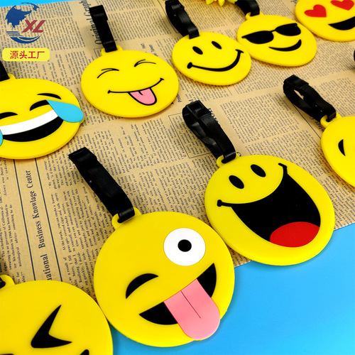 Creative PVC soft rubber luggage tag smile face emoji cartoon hanging tag airplane boarding pass anti-loss luggage clip