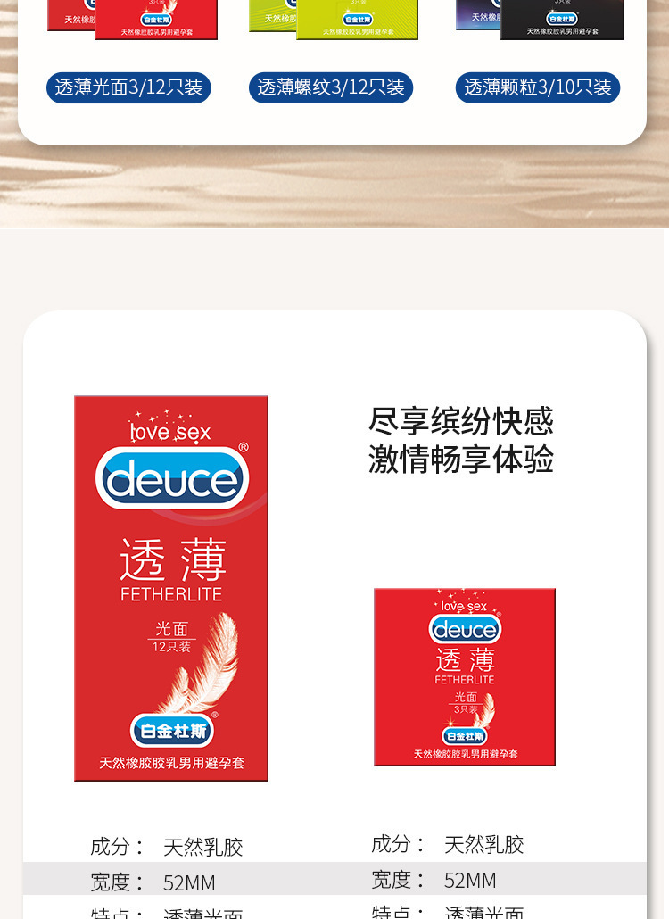Platinum Dous Ultra-Thin Latex Condoms with Textured Threads and Hyaluronic Acid, Medium, 3 or 10 Pack — detail image 3
