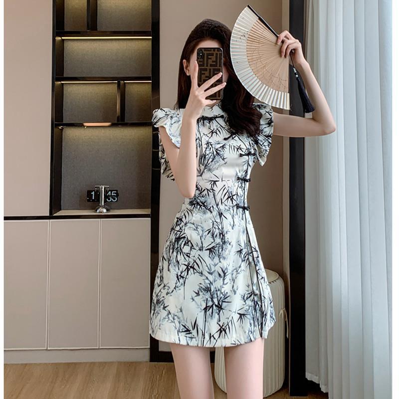 Bộ đồ kh&iacute; chất Trung Quốc mới m&ugrave;a h&egrave; 2025, &aacute;o thời trang quốc gia, quần short giản dị, v&aacute;y c&aacute;ch t&acirc;n, bộ hai chiếc