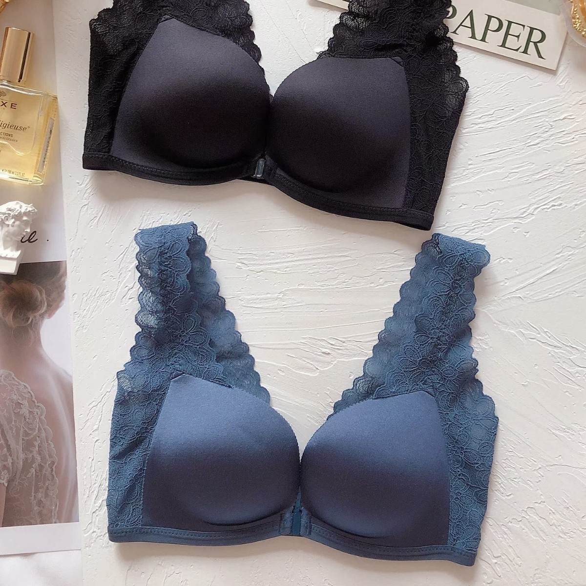 Damen-BH mit Vorderverschluss, Spitze, Push-up, verstellbar, nahtlos, kabellos, lässt kleine Brüste größer wirken und reduziert seitliches Brustgewebe._voghion.com