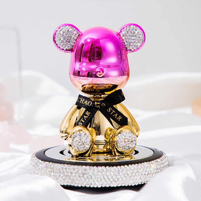 Creative diamond-encrusted shaking head violent bear ornaments car perfume aromatherapy cartoon bear car perfume decorations