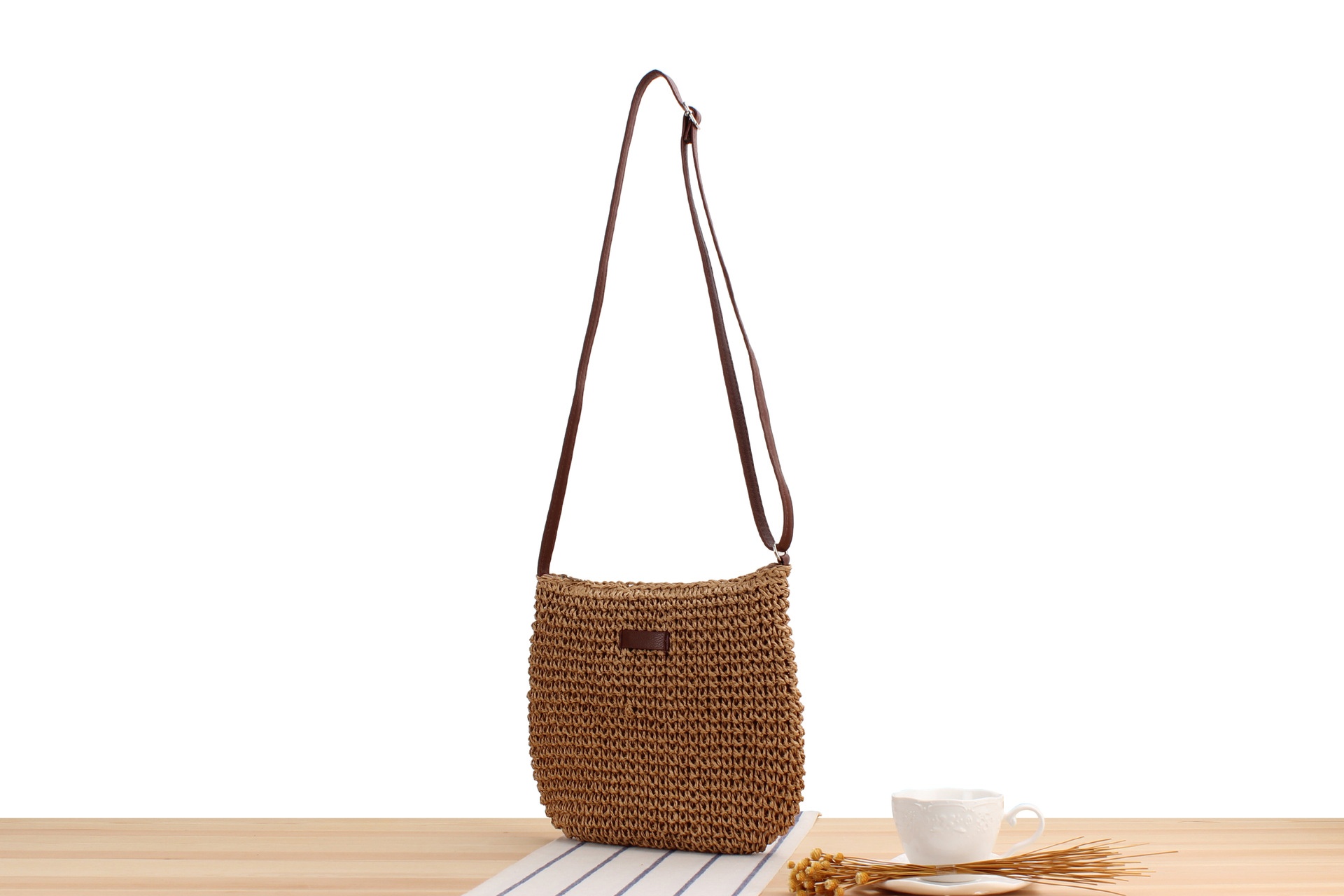 Straw Material Women's Small Spring&summer Straw Solid Color Vacation Square Zipper Straw Bag