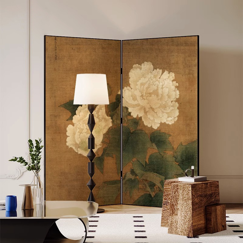 Nordic Style Retro Peony Screen Partition Living Room Foldable Mobile Hotel Tea Room Office Simple Shelter
