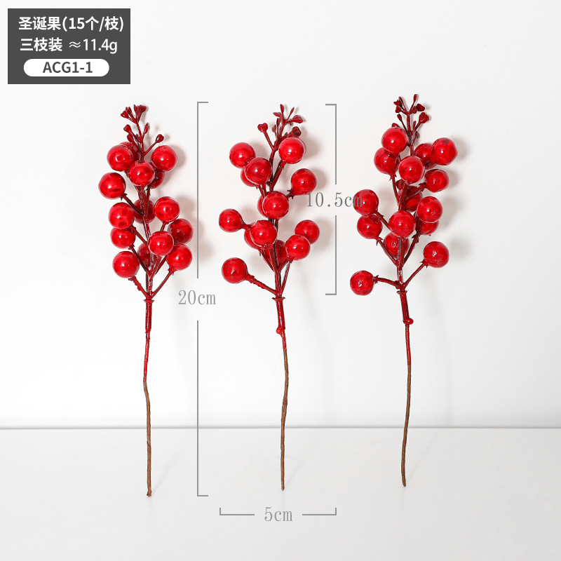 Venta al por mayor Navidad fruta roja ramas tres Navidad baya espuma fruta esquejes de árboles de Navidad simulación fruta grano flor arreglo Accesorios