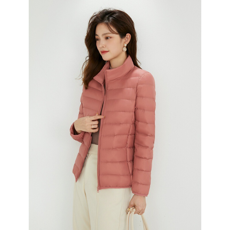 Autumn and Winter New Korean Style Stand-Up Collar Lightweight down Jacket for Women, Short Style, Large Size, Casual Warm Coat, 90% White Duck down