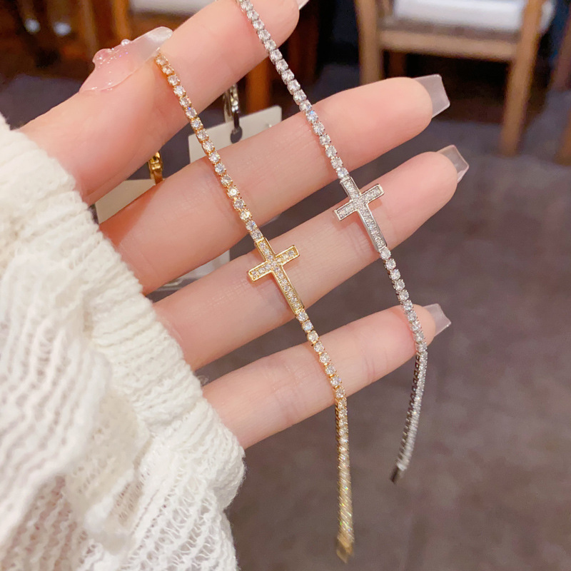 European and American Cross-Border Exquisite Fashion Versatile Full Diamond Cross Bracelet with a Unique Design and Light Luxury Feel, Wholesale