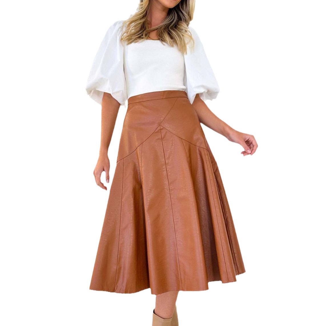 New European and American Style High Waisted Mid Length Pleated Skirt for Women in Spring 2024_voghion.com