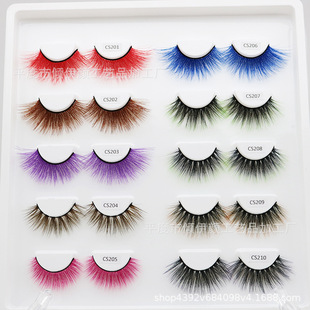 European and American explosives 3D color chemical fiber eyelashes 1 pair of gradient cross-border colorful false eyelashes