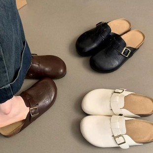 plus size women's shoes 41-43 wide fat feet leather thick-soled Bircan shoes women's spring and summer wear retro baotou half slippers 42