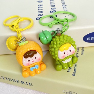 New three-dimensional fruit baby bell key chain girl heart student accessories girlfriends gift pendant lovers pendant